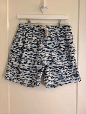 Men’s The Endless Summer Blue Shark Print Swim Trunks Size Medium EUC